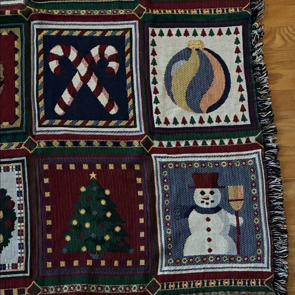 Christmas Holiday Throw Blanket with Snowman and Tree Design